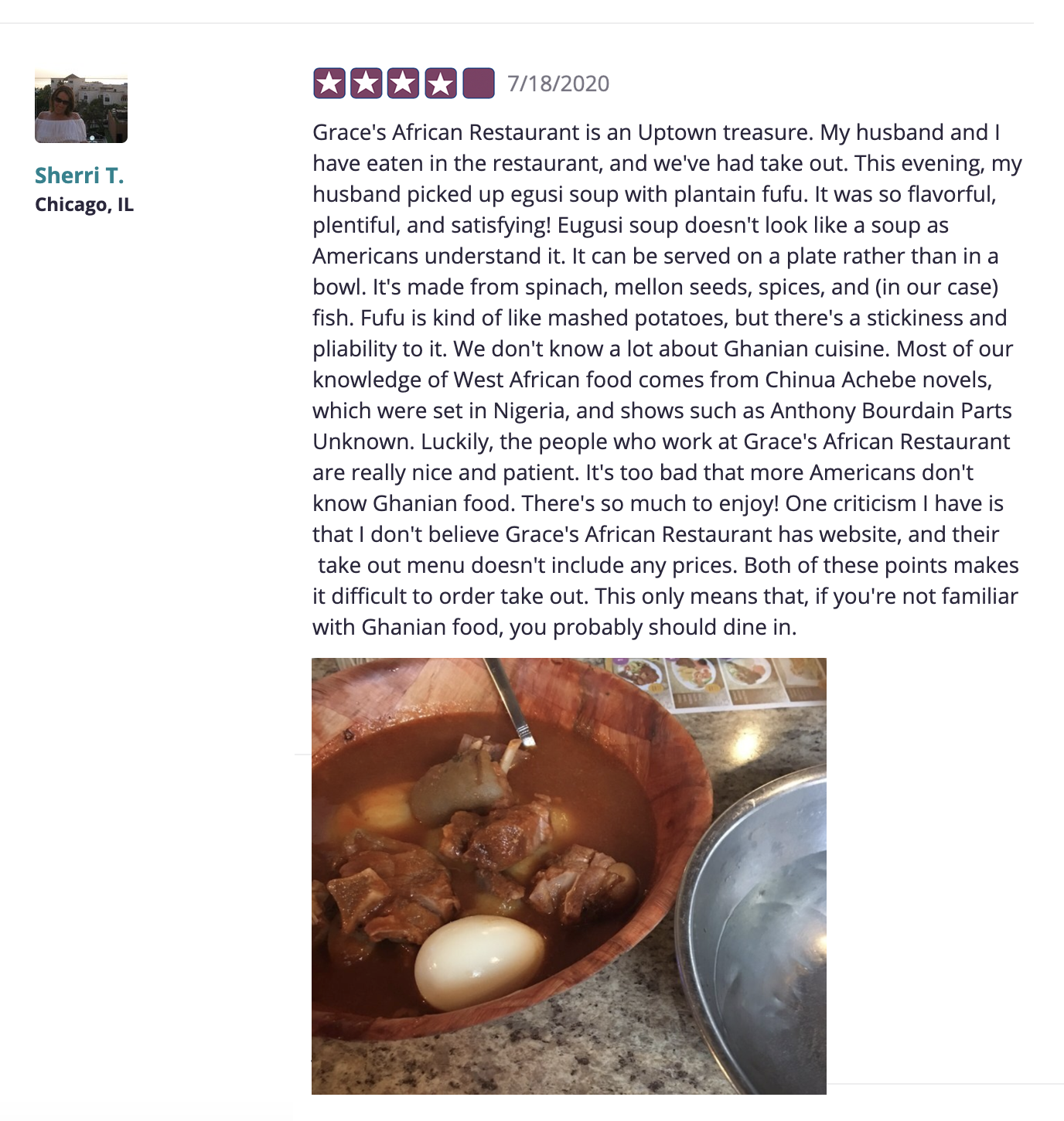 Black Business Marketplace - Grace's African Restaurant Reviews